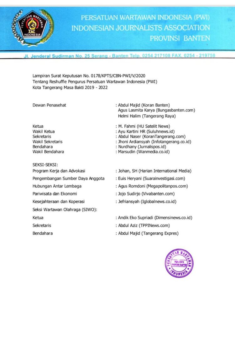 Persatuan Wartawan Indonesia Kota Tangerang Lakukan Penyegaran Organisasi
