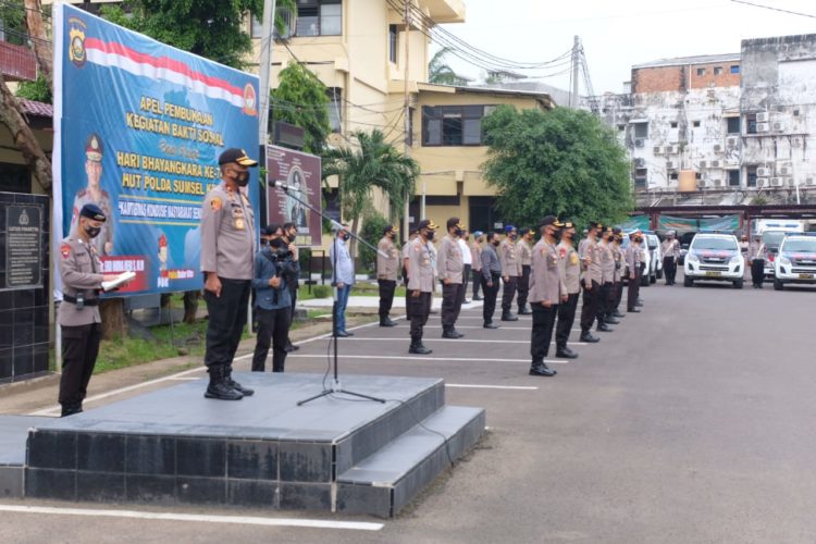 Wakapolda Sumsel Pimpin Apel Pembukaan Kegiatan Bhakti Sosial Hari Bhayangkara Ke 74 Dan Hut Polda Sumsel