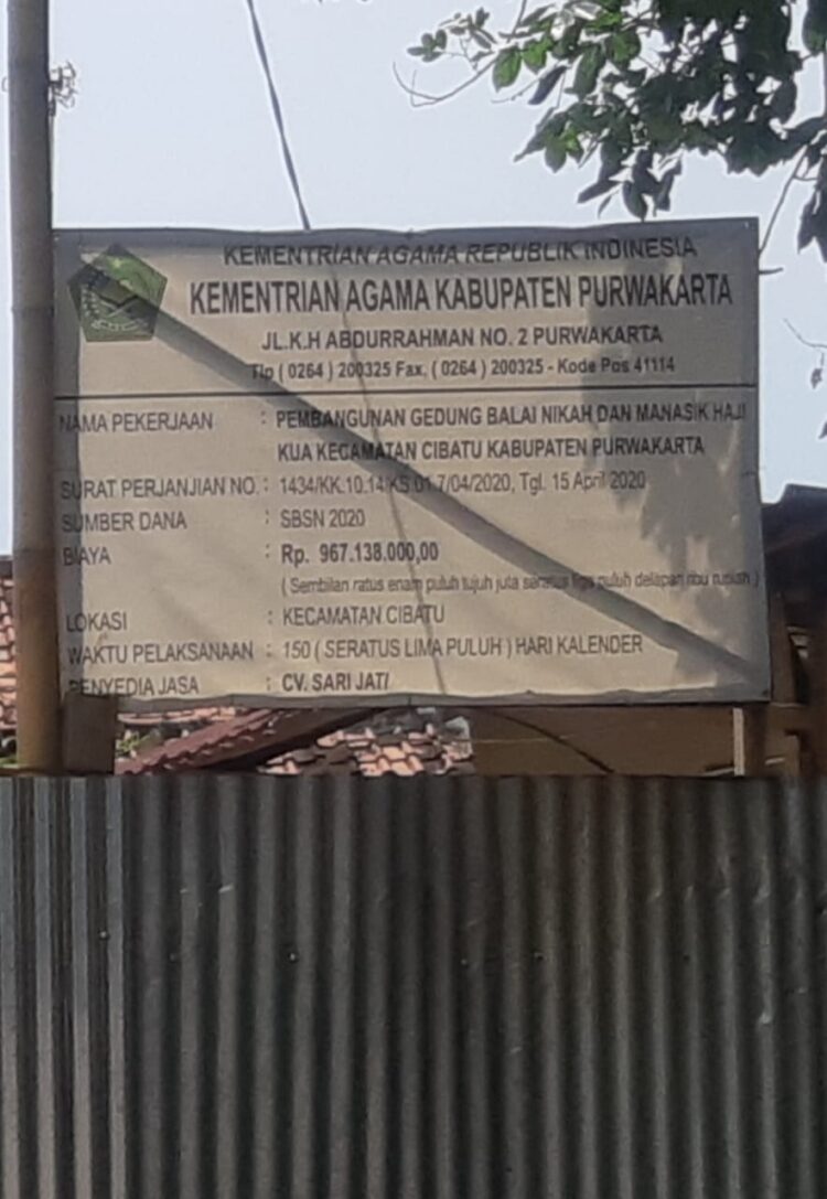 Peyedia Pembangunan CV SARI JATI, Gedung Balai Nikah Dan Manasik Haji Di Desa Cibatu Kecamatan Cibatu Di Duga Syarat Dengan Korupsi