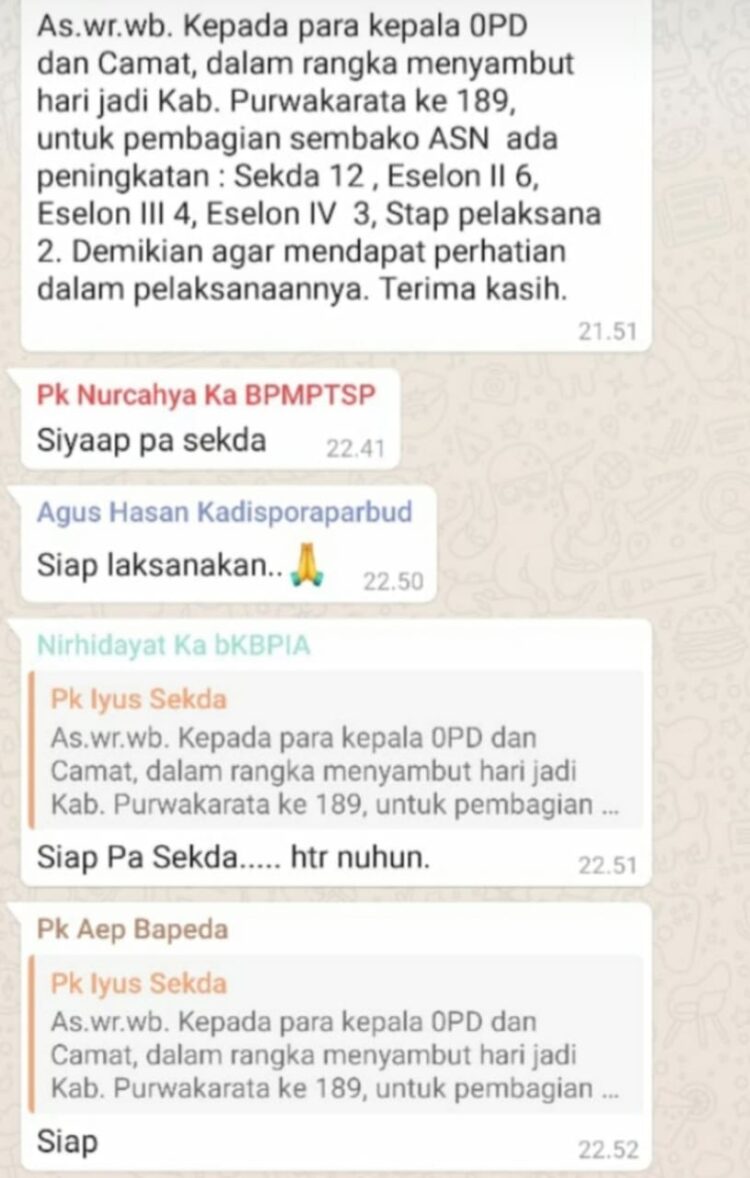 Kode Keras Dari Sekda Ke ASN Terkait Potongan Berpareasi (TKD) Dalam Rangka HUT Purwakarta Yang Ke -52-189