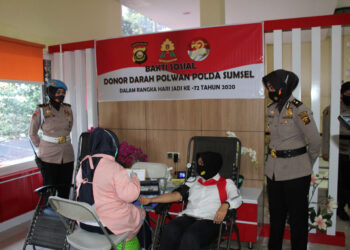 Kegiatan Bhakti Sosial Donor Darah Dalam Rangka Hari Jadi Yang ke 72 Diikuti Polwan Polda Sumsel