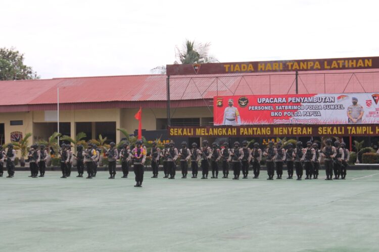 Satu SSK BRimob Polda Sumsel Setelah 6 Bulan Bertugas diPapua Kembali Kebumi Sriwijaya Palembang
