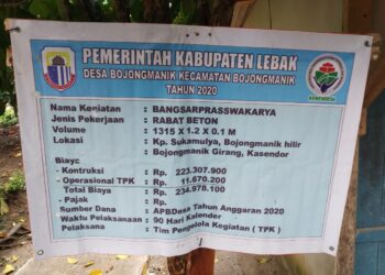 Proyek Rabat Beton Program Dana Desa 2020 Diduga Asal Jadi