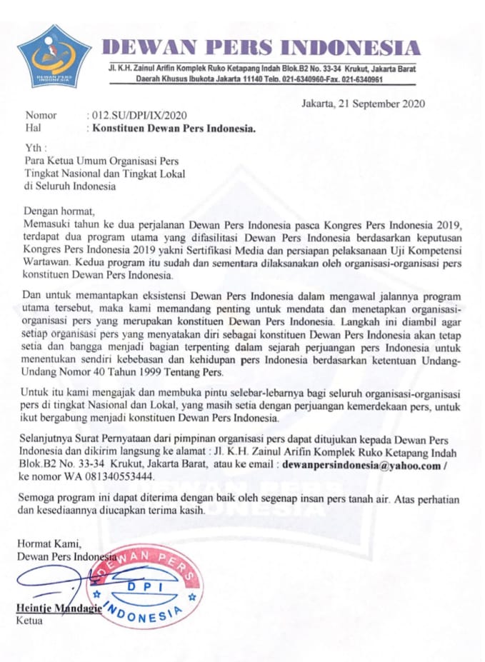 Dewan Pers Indonesia (DPI) Rekrut Konstituen Baru