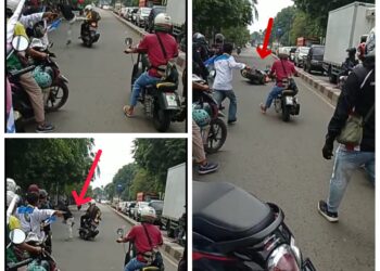 Tak Terima Disalip Pendemo Pukul Dan Tendang Pemotor Hingga Terjatuh