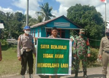 Upayakan Tekan Laju Penyebaran Covid-19, Koramil Teluk Batang Tertibkan Pelanggar Protkes