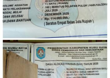 Pelaksanaan DAK Fisik Swakelola TA 2020 SDN 21 Sungai Ambawang Kabupaten Kubu Raya Diborongkan Kepihak Ketiga