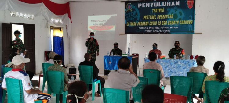 Peduli Kesehatan Masyarakat Perbatasan, Satgas Yonif 642 Berikan Sosialisasi Dan Pengetahuan Vaksin Covid-19