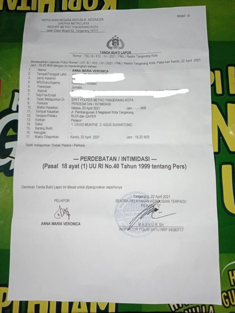 Awak Media online Membuat Laporan Ke Polres Metro Tangerang