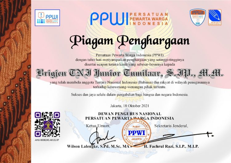 PPWI Apresiasi Brigjen TNI Junior Tumilaar Bela Babinsa dan Rakyat Kecil