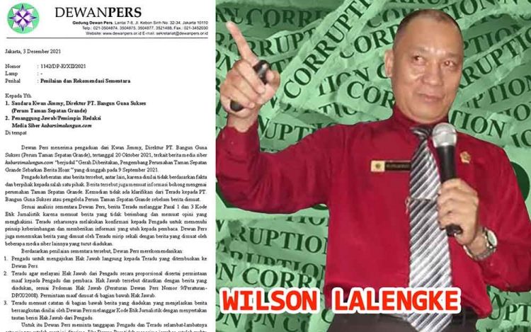 Dewan Pers Surati Media Terkait Pemberitaan, Ketua PPWI Wilson Lalengke : Berhentilah Jadi Backing Penjahat