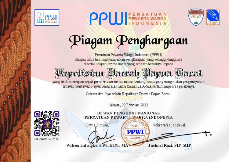 Tersangka Penyerangan terhadap Wartawan Telah Diserahkan ke Kejari Manokwari, PPWI Apresiasi Polda Papua Barat