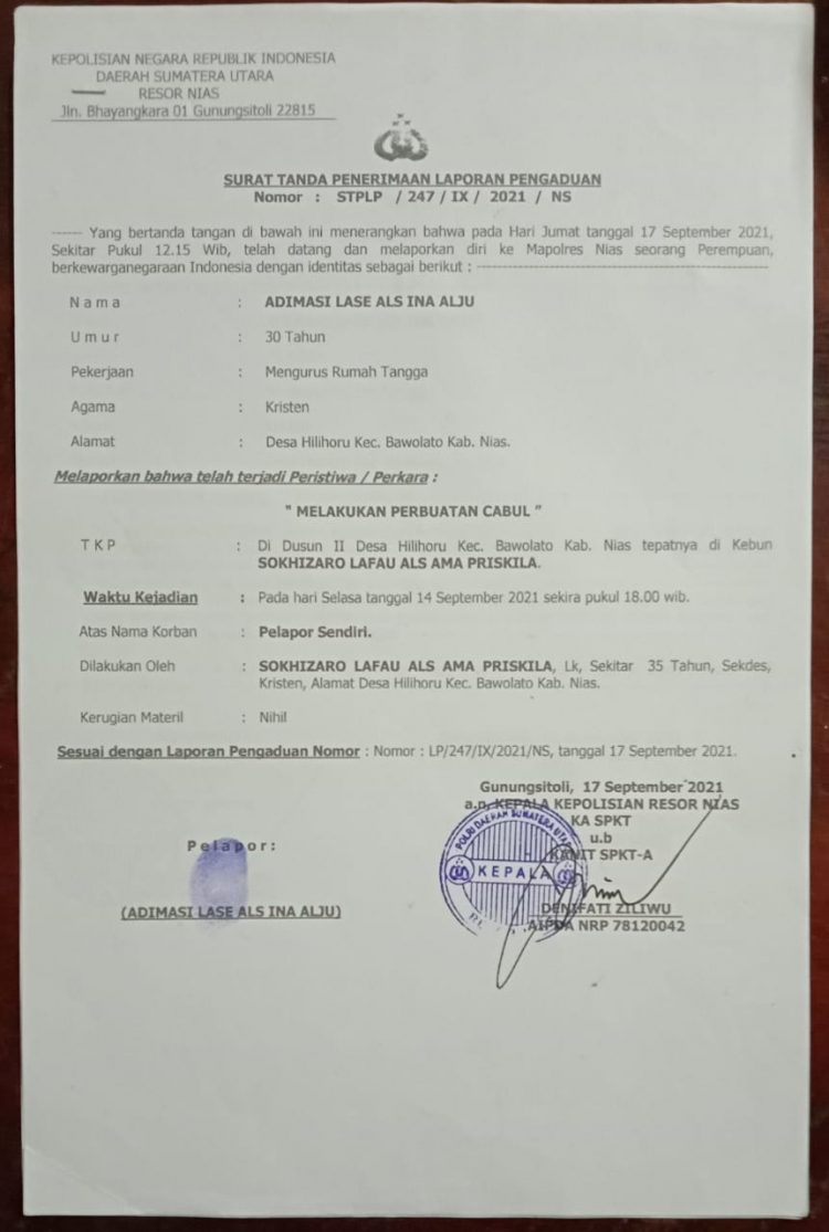 Korban Cabul Minta Kapolres Nias Tangkap SL