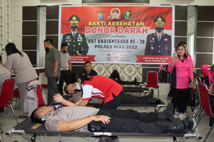 Polres Nias Gelar Donor Darah Serentak, Sambut Hut Bhayangkara ke-76 Tahun 2022
