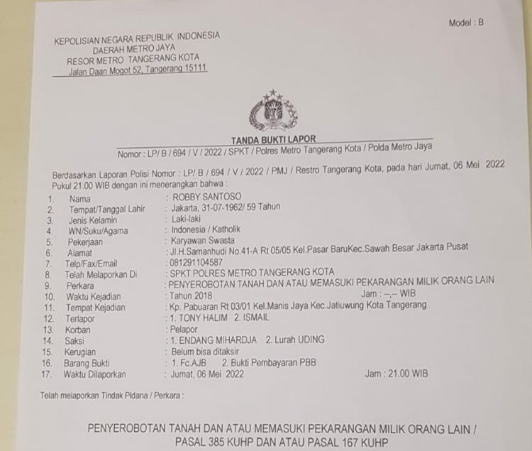 Tanahnya Diserobot Pabrik, Robby Laporkan Ke Polisi