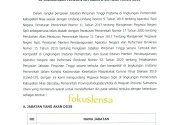 Umumkan 11 Seleksi Terbuka Jabatan Pimpinan Tinggi Pratama Tahun 2022 Oleh Pemkab Nias
