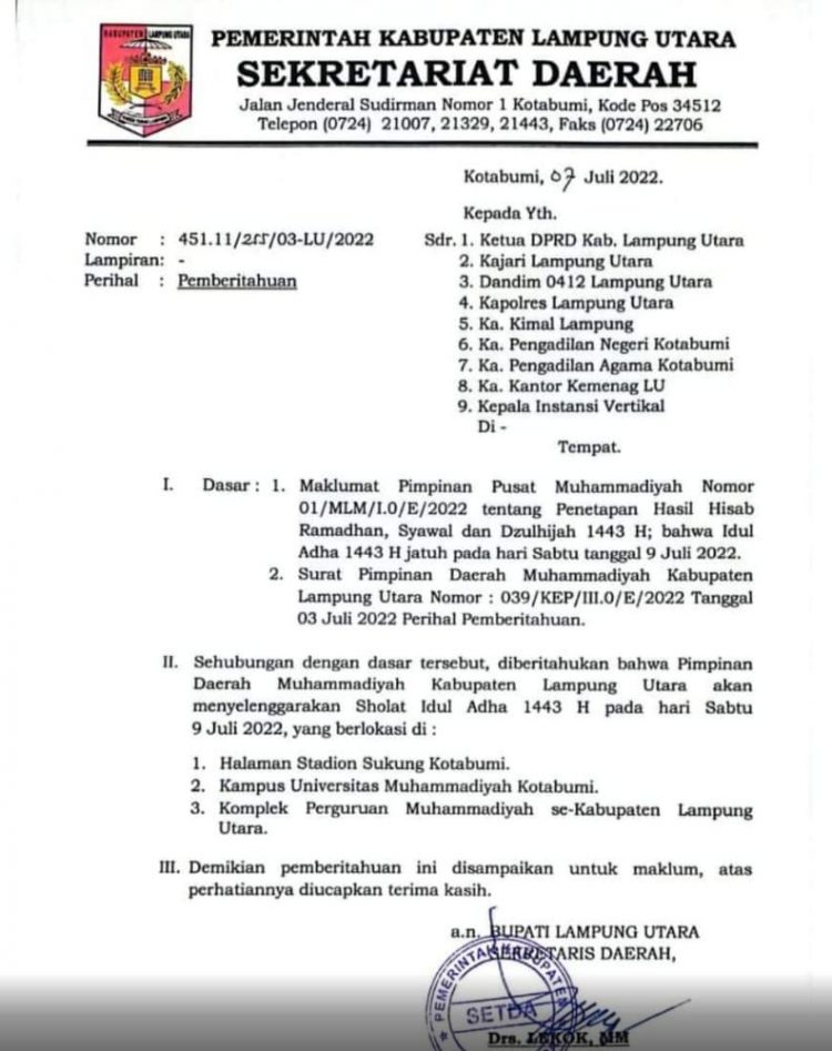 Sholat Idul Adha Jatuh Pada Minggu 10 Juli 2022