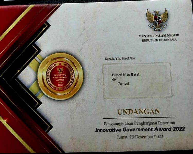 Mendagri Undang Bupati Nias Barat Terima Innovative Government Award 2022