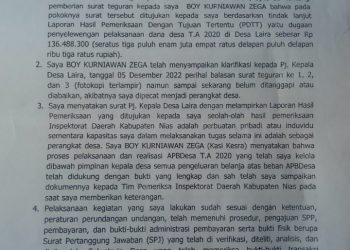 Boy Kurniawan Zega Minta Inspektorat Tinjau Ulang LHP