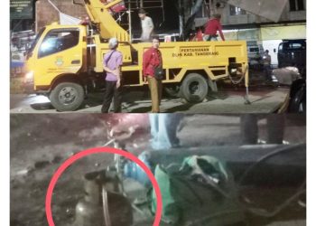 Tabung Gas LPG 3 Kg Diduga Disalah Gunakan Untuk Pengelasan Papan Reklame Yang Roboh Oleh DLHK Tangerang Bidang Pertamanan