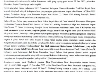Pemkab Nias: Tak Dilantik, Be’aro Zebua Tidak Memenuhi Syarat