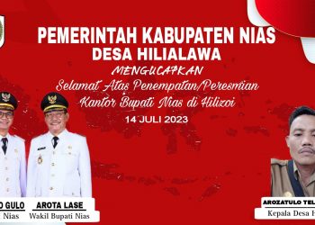 Pemerintah Kabupaten Nias Desa Hilialawa  Mengucapkan  Selamat & Sukses atas Peresmian Kantor Bupati Nias.  Arozatulo Telaumbanua Kepala Desa