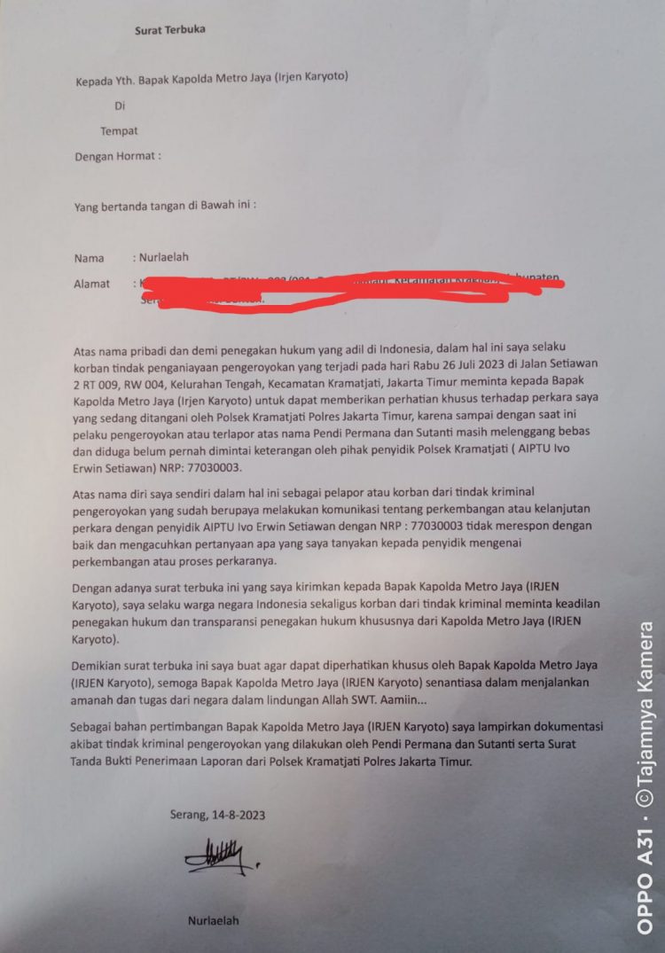 Belum Ada Kejelasan Hukum, Korban Pengeroyokan Kirim Surat Terbuka Ke Kapolda Metro Jaya