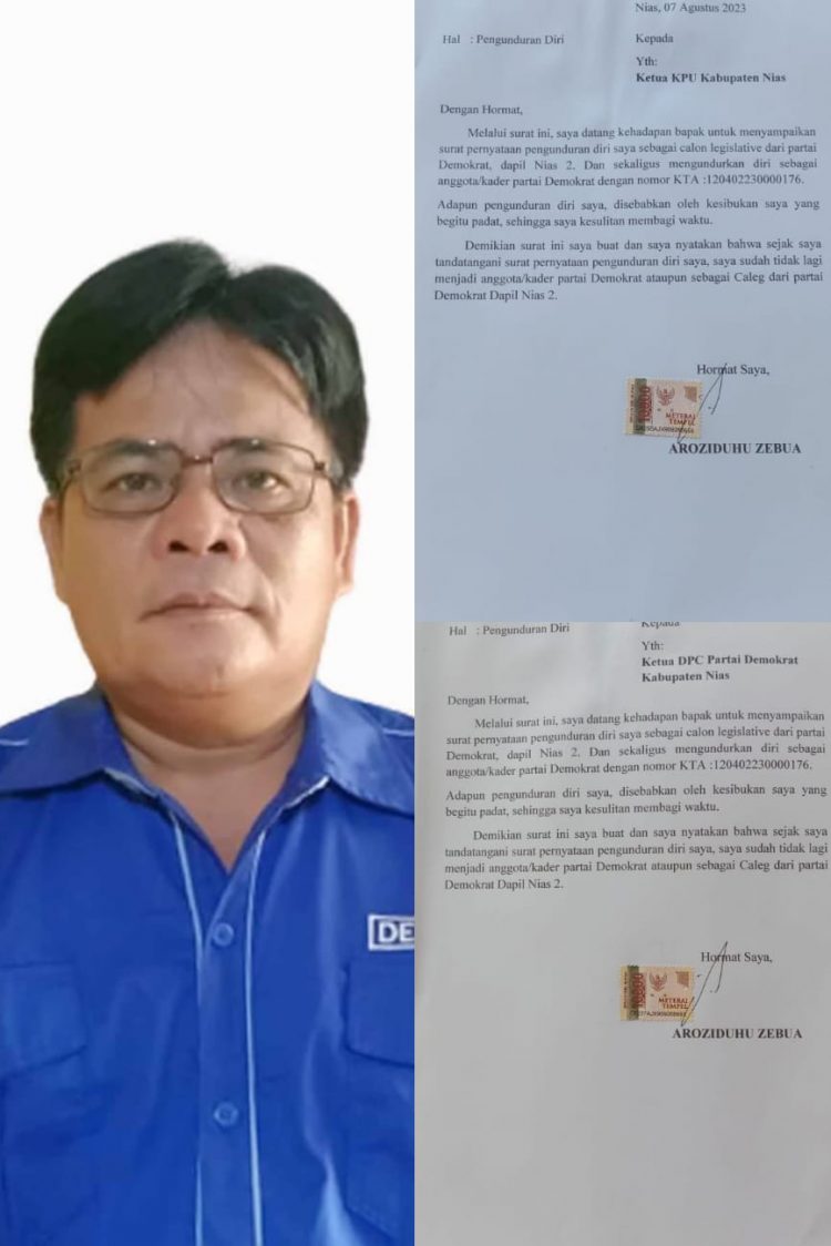 Aroziduhu Zebua, Kader Partai Demokrat Kabupaten Nias Mengundurkan Diri