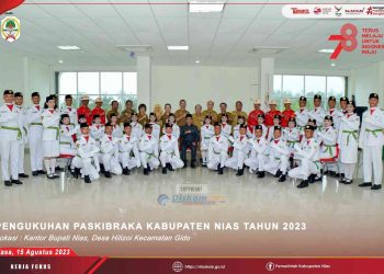 PENGUKUHAN PESERTA PASKIBRAKA KABUPATEN NIAS TAHUN 2023 OLEH BUPATI NIAS