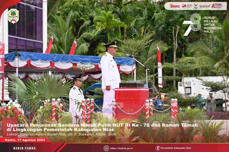 UPACARA PENURUNAN BENDERA MERAH PUTIH BERLANGSUNG KHIDMAT, WAKIL BUPATI NIAS BERTINDAK SEBAGAI INSPEKTUR UPACARA
