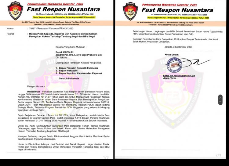 Tegas Ketum FRN ” Kirim Surat Ke Kapolri, Terkait Tambang ilegal