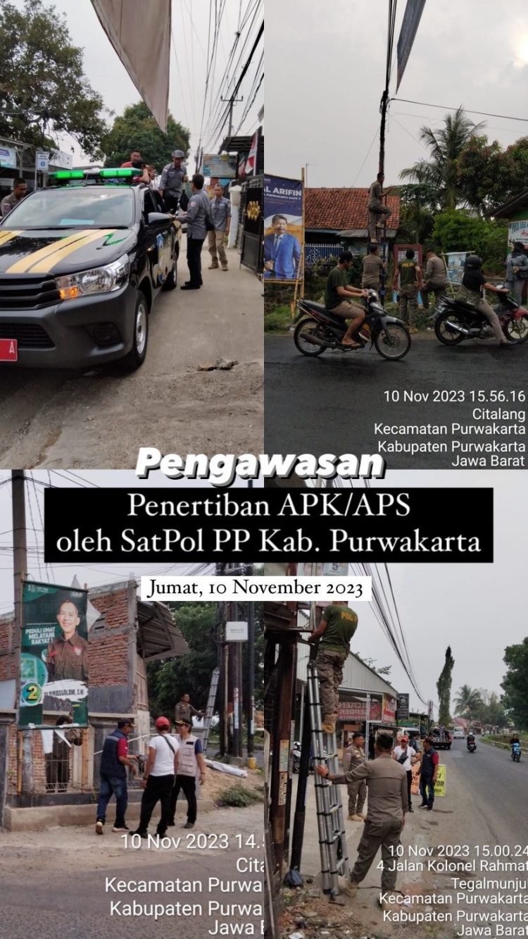 Panwascam Kota Bersama Satpol PP Tertibkan APK / APS sepanjang Jalan Utama yang Tersebar Terpasang