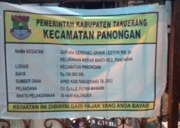 Buang-Buang Anggaran, Pembangunan Gapura di Graha Lestari Panongan Capai Ratusan Juta Rupiah