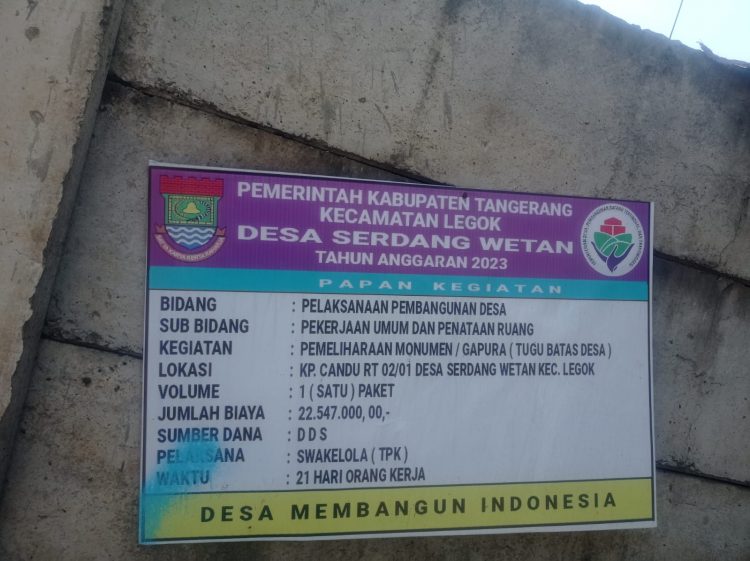 Buang-Buang Anggaran, Pembangunan TUGU Desa Serdang Wetan Habiskan Anggaran Puluhan Juta Rupiah