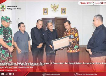 PEMKAB NIAS TERIMA PENGHARGAAN PERINGKAT I PERSENTASI TERTINGGI DALAM PENYALURAN DANA DESA PERIODE SEMESTER II TA. 2023