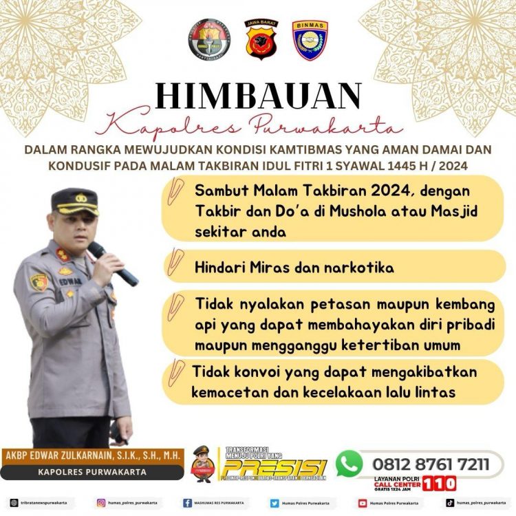 AKBP Edwar Zulkarnain Imbau Masyarakat Purwakarta Tak Konvoi Saat Malam Takbir