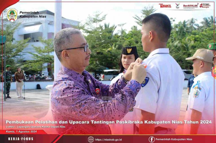 SEKDA KAB. NIAS MEMBUKA SECARA RESMI PELATIHAN DAN UPACARA TANTINGAN PASKIBRAKA TAHUN 2024