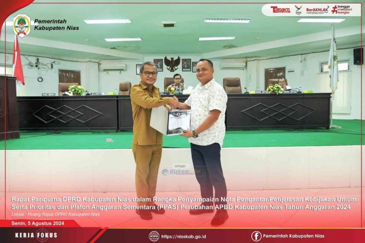 BUPATI NIAS SAMPAIKAN NOTA PENGANTAR RANCANGAN PERUBAHAN KUA DAN PERUBAHAN PRIORITAS PPAS TAHUN ANGGARAN 2024