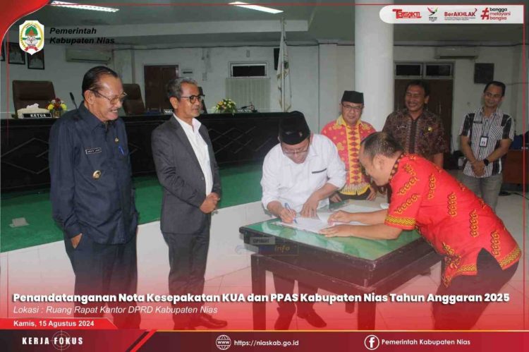 BUPATI NIAS HADIRI PENANDATANGANAN NOTA KESEPAKATAN KUA DAN PPAS TAHUN ANGGARAN 2025