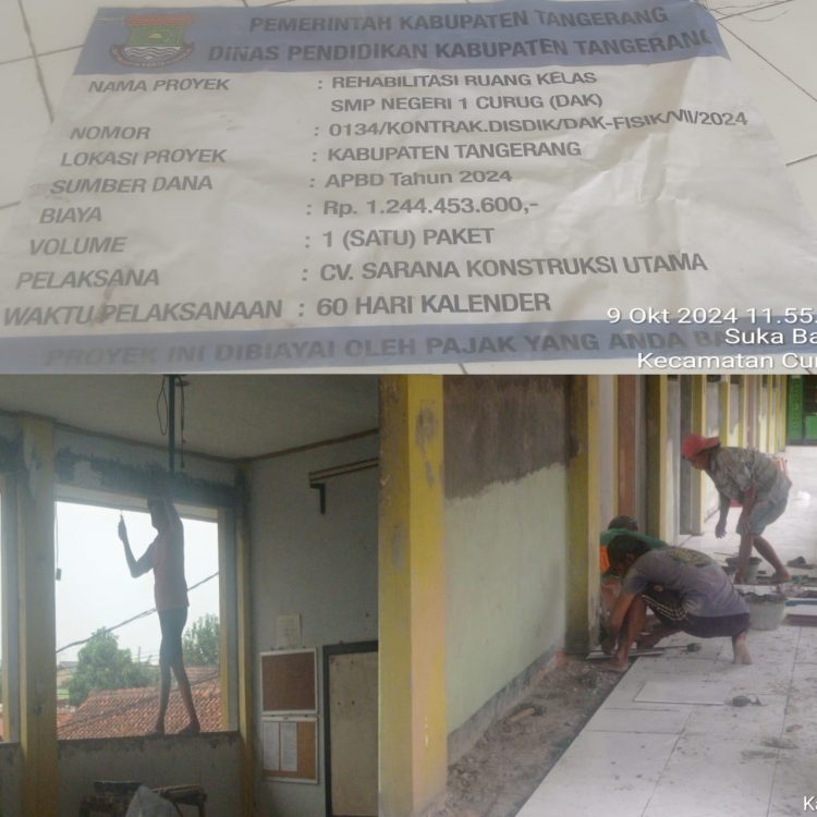 Tidak Pasang Pagar Pembatas, Proyek Rehabilitasi Ruang Kelas SMPN 1 Curug Ancam Keselamatan Pelajar