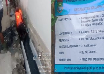 Pasang U-ditch Dalam Kondisi Banjir, CV. Pantura Jaya Kontruksi Tidak Ditegur Pihak Kecamatan Kelapa Dua