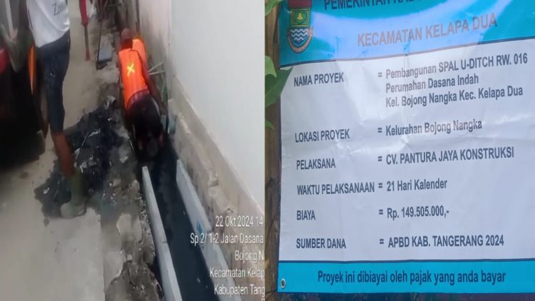 Pasang U-ditch Dalam Kondisi Banjir, CV. Pantura Jaya Kontruksi Tidak Ditegur Pihak Kecamatan Kelapa Dua