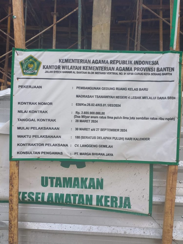 PT Marga BHuana Jaya Dan CV Langgeng Gemilah , Diduga Tipu Warga untuk Modal Proyek Pembangunan Gedung MTsN 4 Lebak