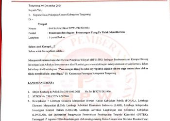 Layangkan Surat Resmi, LSM JPK : Dinas PU Harus Tindak Tegas Myrepublic yang Telah Terindikasi Rugikan PAD