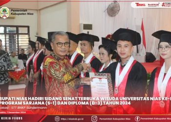 BUPATI NIAS HADIRI SIDANG SENAT TERBUKA WISUDA UNIVERSITAS NIAS (UNIAS) KE-3, PROGRAM SARJANA (S-1) DAN DIPLOMA (D3) TAHUN 2024