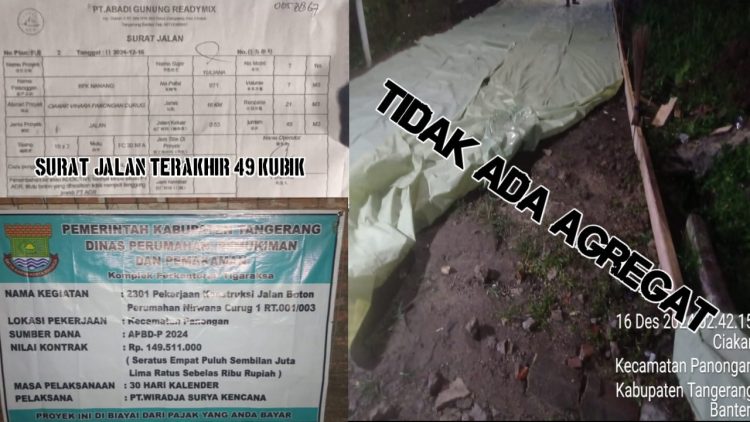 Seperti Siluman, Diduga PT. Wiradja Surya Kencana Kerjakan Proyek Betonisasi di Nirwana Curug 1 Tanpa Agregat