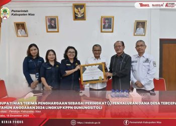 PEMKAB NIAS TERIMA PIAGAM PENGHARGAAN DARI KPPN GUNUNGSITOLI, PERINGKAT I PENYALURAN DANA DESA TERCEPAT TAHUN ANGGARAN 2024