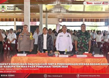 SEKDA NIAS HADIRI RAPAT KONSOLIDASI DAN EVALUASI SERTA PENGHARGAAN KEPADA BADAN ADHOC PADA PEMILIHAN TAHUN 2024