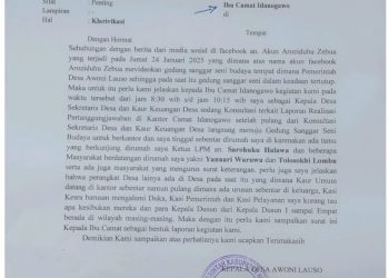 Kepala Desa Awoni Lauso: Kami sedang Berada di Kantor Camat Idanogawo