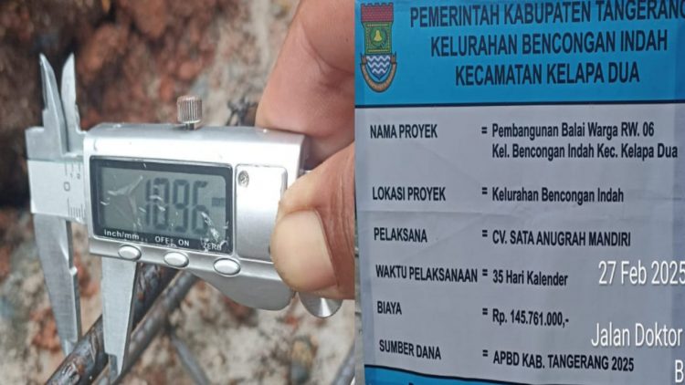 Gunakan Material Non SNI, Pembangunan Balai Warga di Bencongan Indah Diduga Gagal Kontruksi